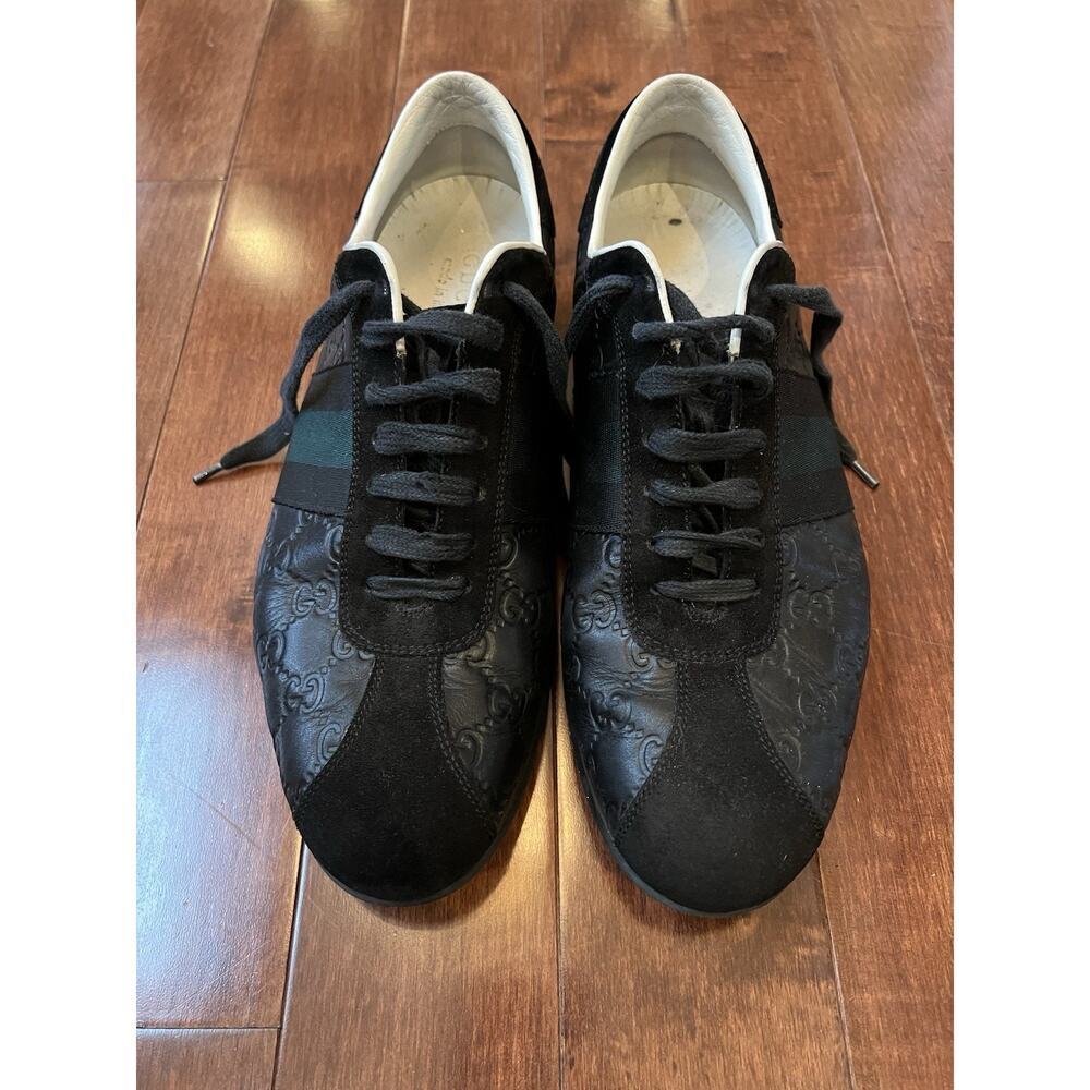 Gucci Guccissi Mens Size 8.5 Leather‎ Low Top GG Stripe Made in Italy Sneakers